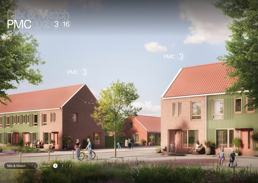 impressie mix & match van gecombineerde woningtypes van sociale woningen