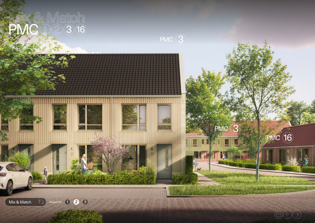 impressie gestandaardiseerde woningtypes met circulaire woningen