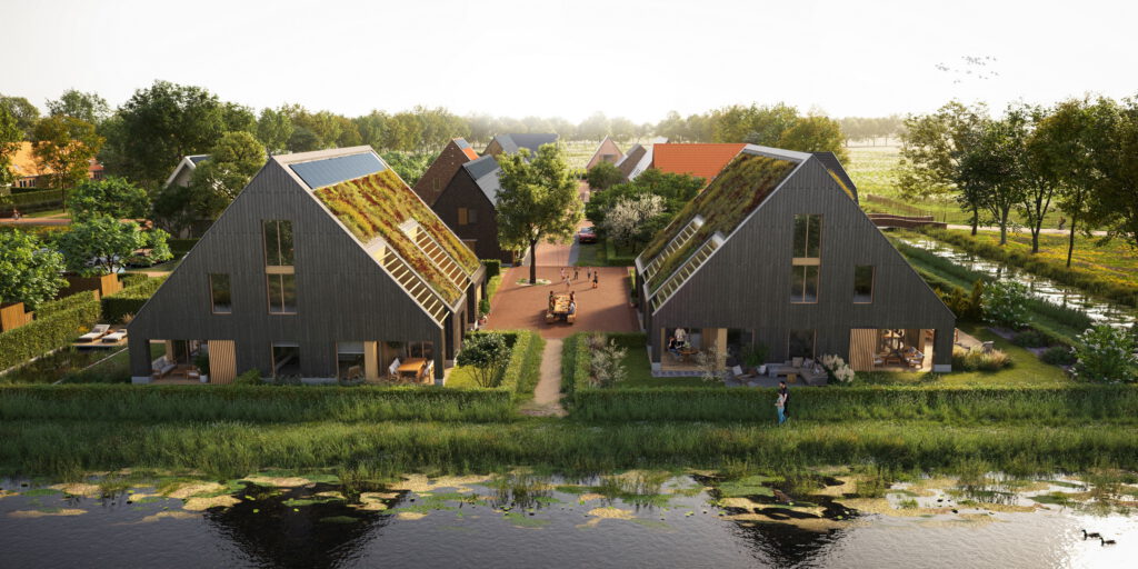 Impressie van De Grote Schuren, woonschuren aan het water